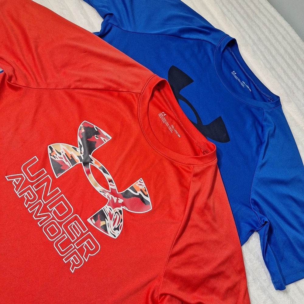 2 Pc Under Armour Performance Activewear T-shirt  Youth XL Blue Red Loose Fit